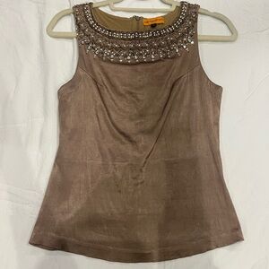 Elegant Sleeveless Embellished Blouse in Brown